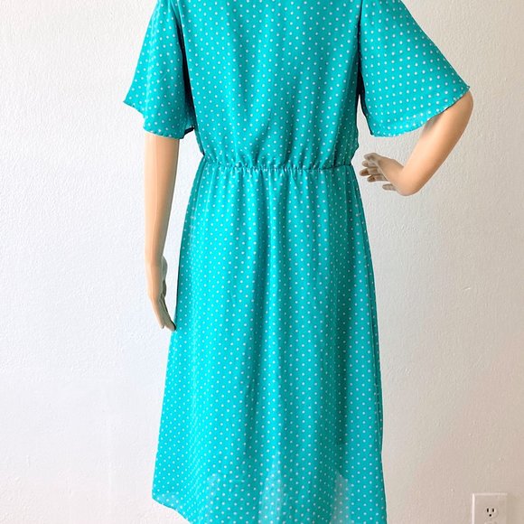 Teal Dress Blue Green Dress Polka Dot Dress Wrap Skirt Dress Pullover Dress | S - Picture 6 of 11